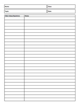 Cornell notes templates free printable free